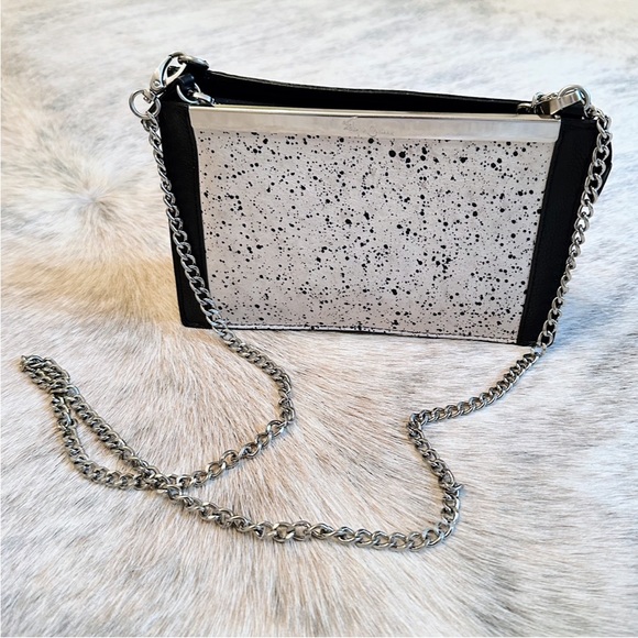 Foley + Corinna Black Leather & White Suede Crossbody Bag or Clutch Handbag - Picture 3 of 16